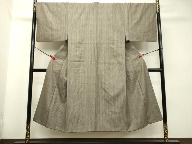 平和屋着物○男性 お召 アンサンブル 袖無し羽織セット 縞 正絹 逸品  