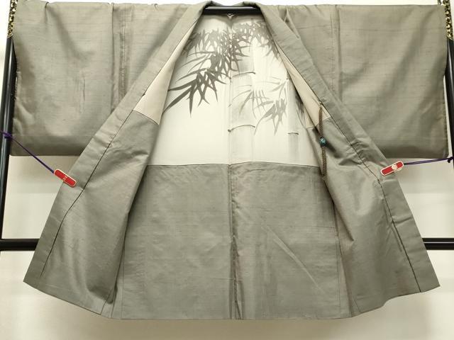 平和屋着物○男性 紬 アンサンブル 薄鈍色 キングサイズ 正絹 逸品