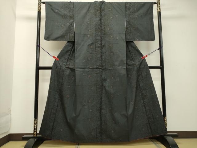 平和屋着物●本場大島紬　7マルキ　古代染色純泥染　草花間道　古山絹織物謹製　証紙付き　正絹　逸品　DAAT1219tw 平和屋着物○本場大島紬 7マルキ 古代染色純泥染 草花間道