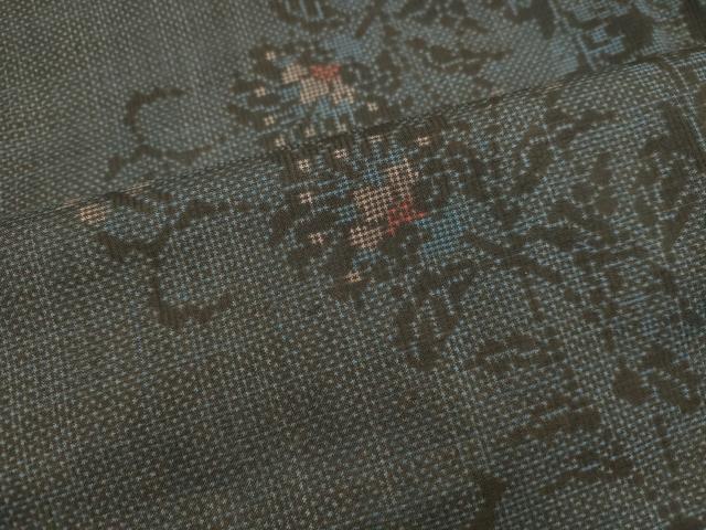 平和屋着物○本場大島紬 7マルキ 古代染色純泥染 草花間道