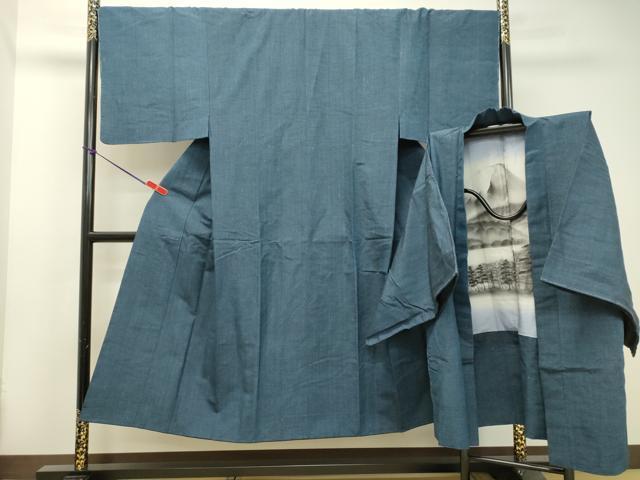 平和屋着物●男性　紬　アンサンブル　紺鼠色　正絹　逸品　DAAT1226tw