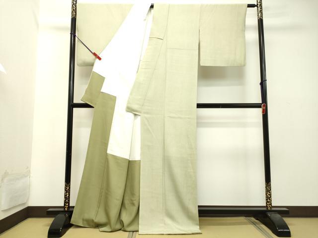 平和屋着物○江戸小紋 樋口実 万筋 若葉色×練色 正絹