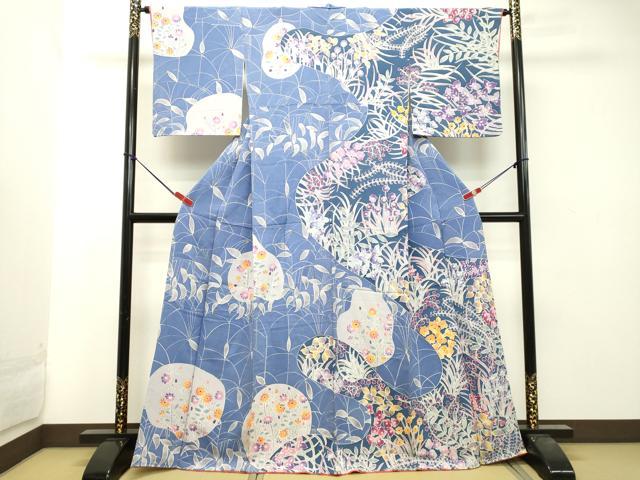 平和屋着物●訪問着　草花文　鬼しぼ縮緬　正絹　逸品　DAAT1244tw