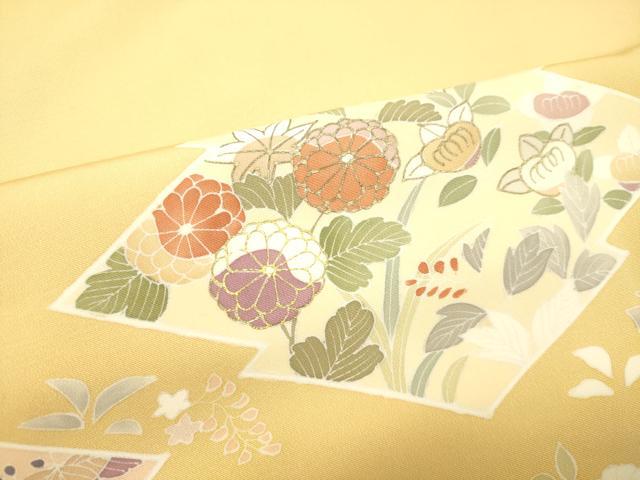 ［6161］［5454］訪問着 美品 草花文様 駒刺繍 絞り 金彩 正絹 着物袷 5454］訪問着 美品 草花文様 駒刺繍 絞り 金彩 正絹 着物 袷