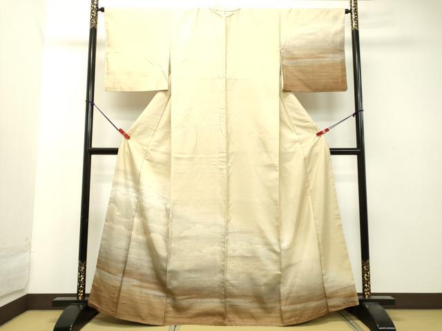 平和屋着物●石川県指定無形文化財　牛首紬　白山工房　手織り　訪問着　雲霞文　暈し染め　正絹　逸品　DAAT1287tw