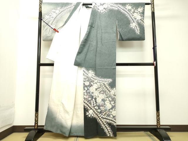 平和屋着物○訪問着 総絞り 枝花文 黒地 正絹 逸品 AABD1091ck 平和