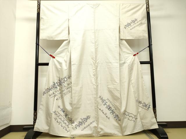 平和屋着物●本場縞大島紬　訪問着　作家物　洋花唐草文　正絹　逸品　DAAT1328tw