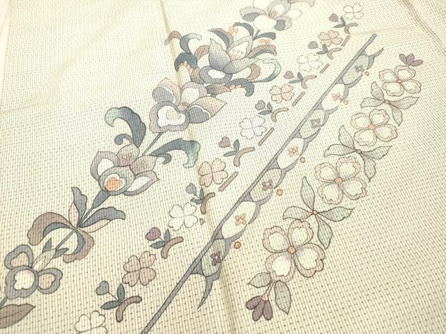 平和屋着物○訪問着 本場縞大島紬 枝花文 たたき染め 黒地 金彩