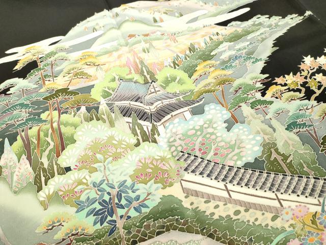 平和屋着物○本加賀友禅作家 多崎元人 黒留袖 風景花文