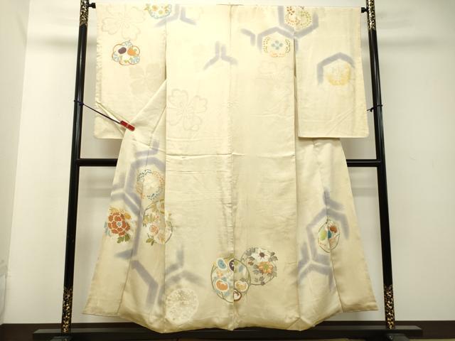 平和屋着物●アンティーク　大正ロマン　訪問着　駒刺繍　草花丸文　金糸　正絹　逸品　DAAT1410tw