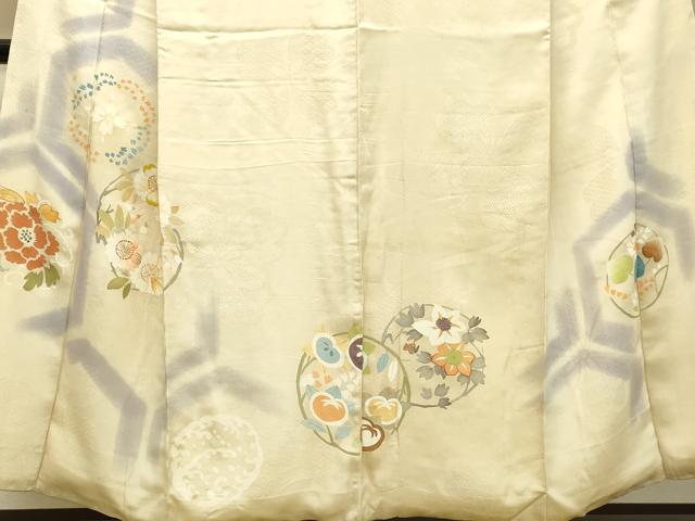 平和屋着物○アンティーク 大正ロマン 訪問着 駒刺繍 雪輪に枝梅 金