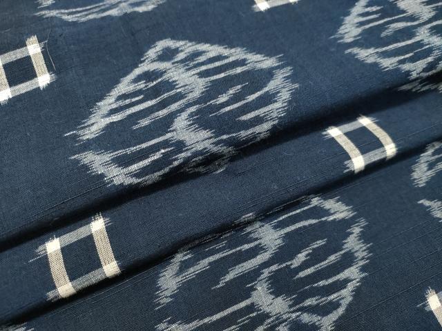 平和屋着物▽弓浜絣　単衣　向かい鳥文　綿　逸品　DAAT1411tw