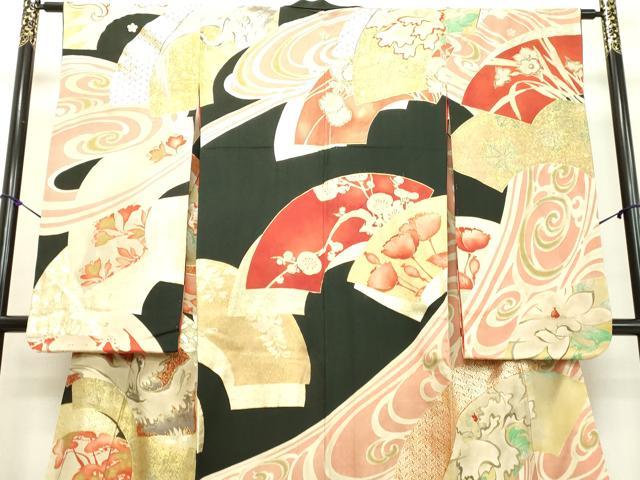 平和屋着物○アンティーク 大正ロマン 小振袖 流水地紙飛鶴花文