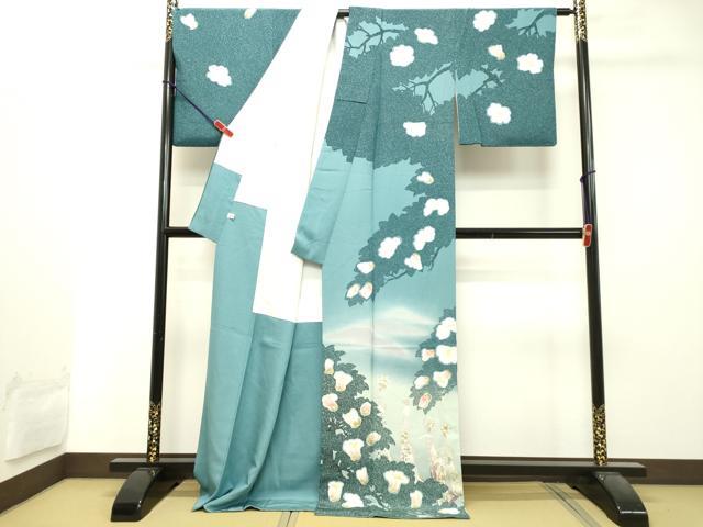 平和屋着物●訪問着　作家物　草花文　暈し染め　たたき染め　金彩　鈴乃屋扱い　正絹　逸品　DAAT1445tw 平和屋着物○訪問着 作家物 草花文 暈し染め たたき染め 金彩