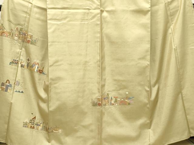 平和屋着物○訪問着 紬地 総刺繍 風景文 金糸 正絹 逸品 DAAT1457tw