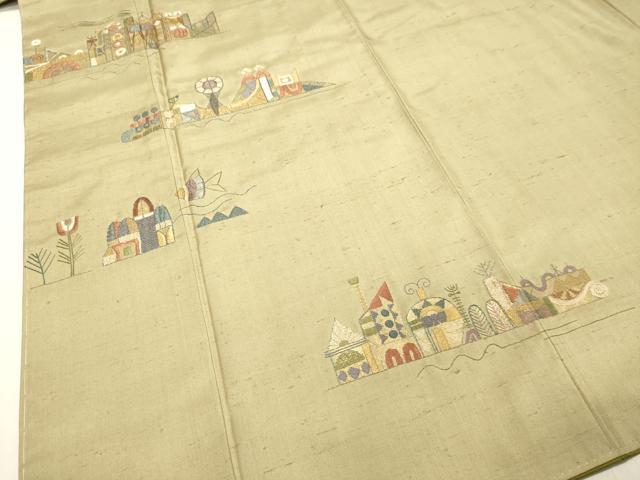 平和屋着物○訪問着 紬地 総刺繍 風景文 金糸 正絹 逸品 DAAT1457tw