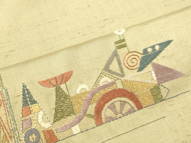 平和屋着物○訪問着 紬地 総刺繍 風景文 金糸 正絹 逸品 DAAT1457tw