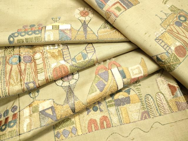 平和屋着物○訪問着 紬地 総刺繍 風景文 金糸 正絹 逸品 DAAT1457tw