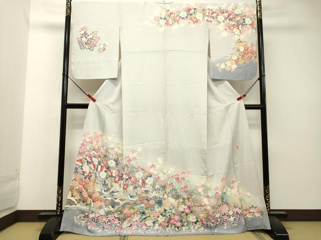 平和屋着物○訪問着 友禅 作家物 流水花鳥文 暈し染め 正絹