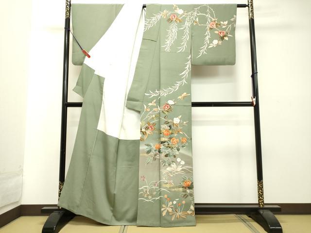 平和屋着物○訪問着 作家物 枝垂れ柳枝花文 暈し染め