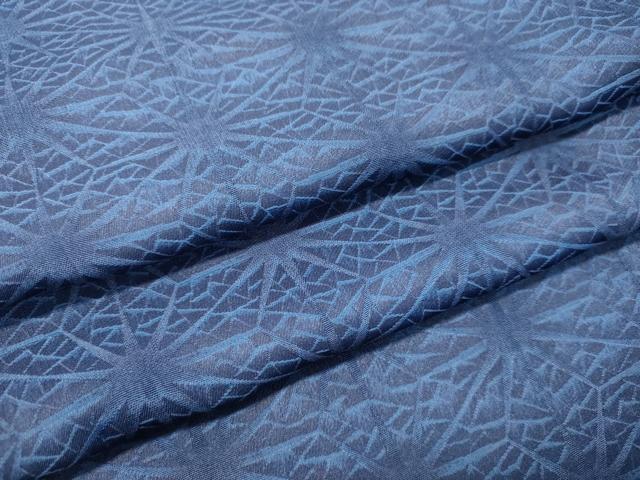 平和屋着物●上質なお召　藍　変わり麻の葉文様　ロング丈　正絹　逸品　未使用　DAAT1484tw