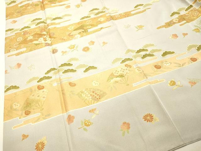 平和屋着物○訪問着 駒刺繍 扇面霞花松文 金彩 正絹 逸品 DAAT1491tw