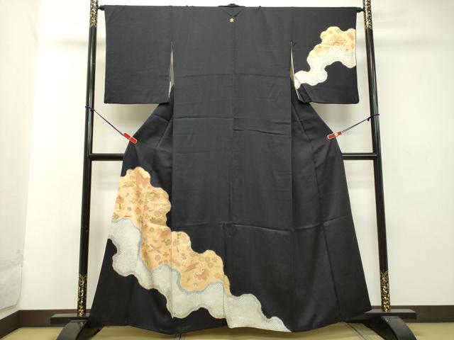 平和屋着物●訪問着　絞り　宝尽くし文　黒地　銀座越後屋扱い　正絹　逸品　DAAT1520tw