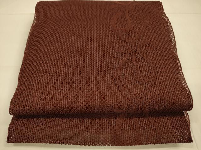 平和屋着物＊夏物　八寸名古屋帯　抽象文様　小豆色　正絹　逸品　DAAW4256cm