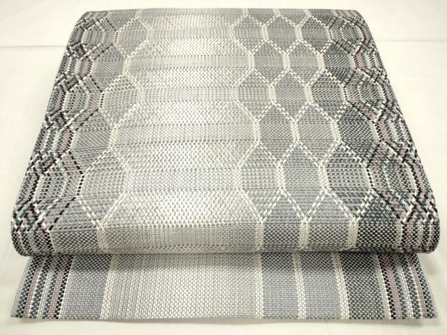 平和屋着物●ひなや工房　くむ・あむ・おる　伊豆蔵明彦　組織　太鼓柄袋帯　幾何学間道　銀糸　正絹　逸品　DAAT1947cm