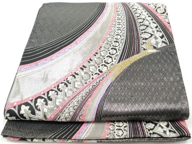 平和屋着物◎六通柄袋帯 唐織 九百錦 オリエント孔雀 黒地 金銀糸 正絹