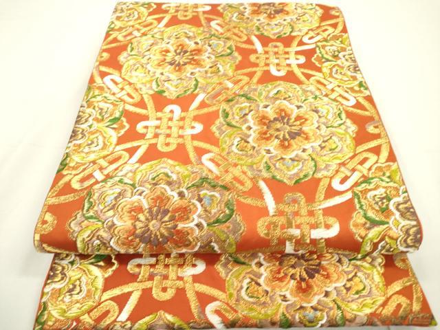 平和屋着物●西陣　河合美術織物謹製　六通柄袋帯　唐織　正倉院花文　金糸　正絹　逸品　DAAT3039fe