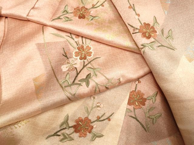 平和屋着物▽訪問着　単衣　刺繍　短冊枝花文　暈し染め　金銀彩　正絹　逸品　DAAT4428du