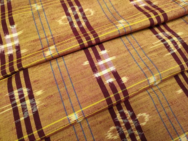 平和屋着物▽本場琉球紬　単衣　絣格子　正絹　逸品　DAAT4446du