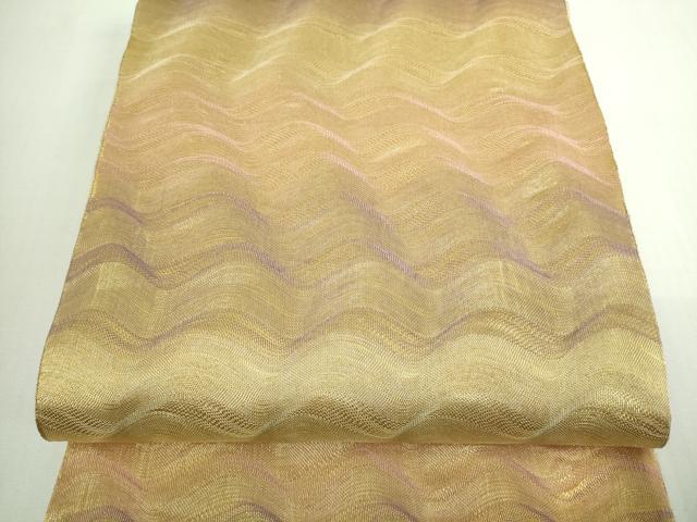 平和屋着物●ひなや工房　くむ・あむ・おる　伊豆蔵明彦　組織　六通柄袋帯　よろけ縞　金糸　正絹　逸品　DAAT5174sf