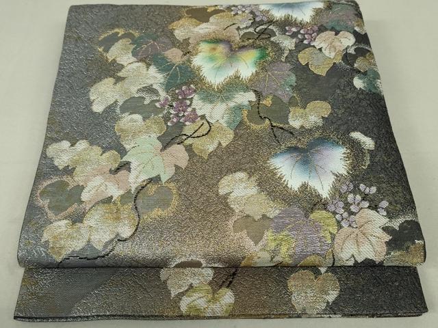 平和屋着物●六通柄袋帯　葡萄蔦の葉文　金銀糸　引箔　やまと誂製　正絹　逸品　DAAT7655ob
