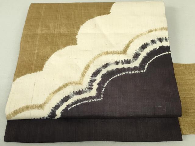 平和屋着物●九寸名古屋帯　生紬　絞り　抽象文様　正絹　逸品　DAAT7669ob