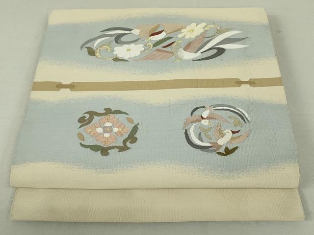 平和屋着物●爪掻き本綴れ　八寸名古屋帯　鴛鴦花唐草文　金糸　正絹　逸品　DAAT7684ob