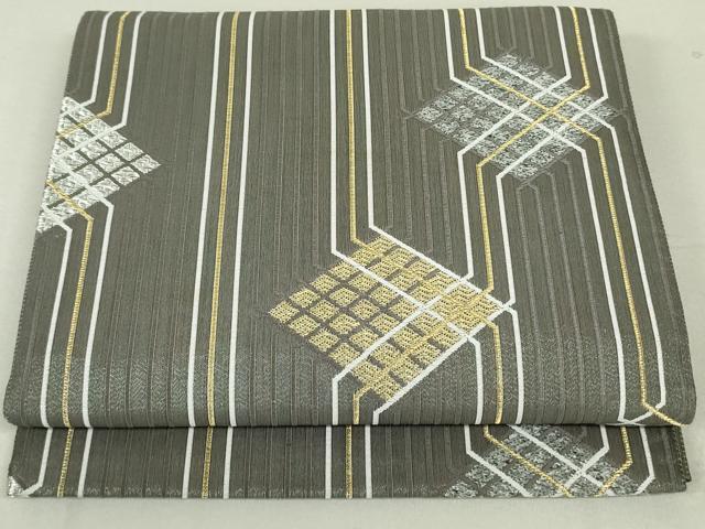 平和屋着物●六通柄袋帯　菱間道　金銀糸　正絹　逸品　DAAT7689ob
