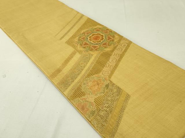 平和屋着物□六通太鼓柄袋帯 総刺繍 スワトウ・汕頭刺繍 地紙