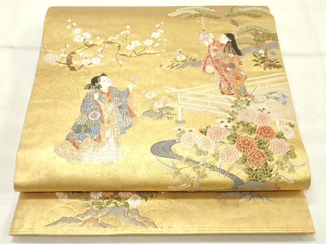 平和屋着物●西陣　長嶋成織物　ながしま帯　六通柄袋帯　唐織　瀞金錦　童子の華　本金箔　共箱付き　正絹　逸品　DAAT7853ob 平和屋着物○西陣 長嶋成織物 ながしま帯 六通柄袋帯 唐織 瀞金錦 童子