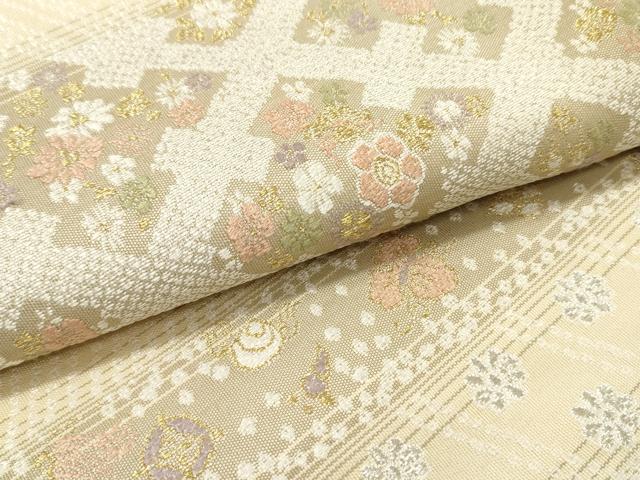 平和屋着物●六通柄袋帯　綴織　草花横段文　金銀糸　正絹　逸品　DAAT7855ob 平和屋着物○六通柄袋帯 綴織 草花横段文 金銀糸 正絹