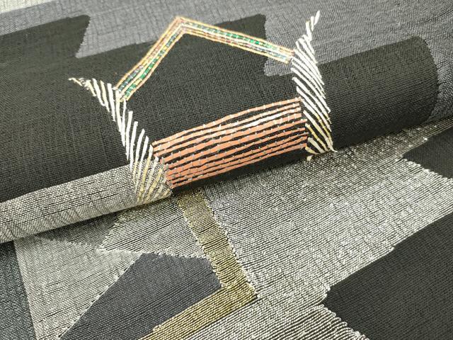 平和屋着物▽六通柄袋帯　スリーシーズン　春夏秋　櫛織　抽象文様　金銀糸　正絹　逸品　DAAT7856ob_2