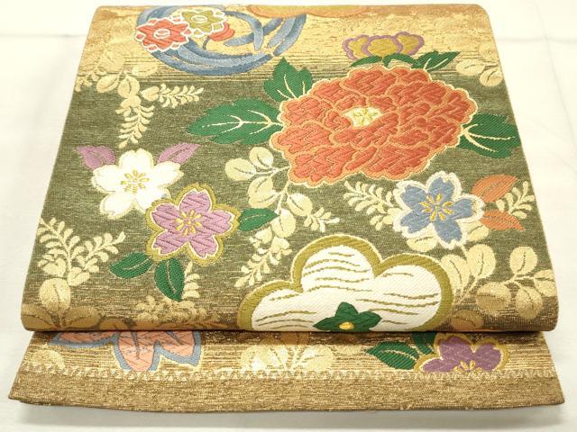 平和屋着物●ファッションデザイナー 花井幸子　六通柄袋帯　唐織　枝垂れ桜文　金銀糸　正絹　逸品　CAAX1439hy 平和屋着物○ファッションデザイナー 花井幸子 六通柄袋帯 唐織