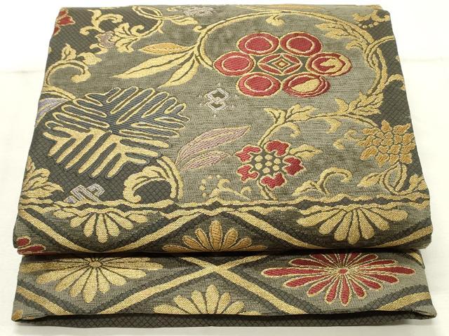 平和屋着物●六通柄袋帯　唐草花菱文　金糸　正絹　逸品　DAAT7871ob
