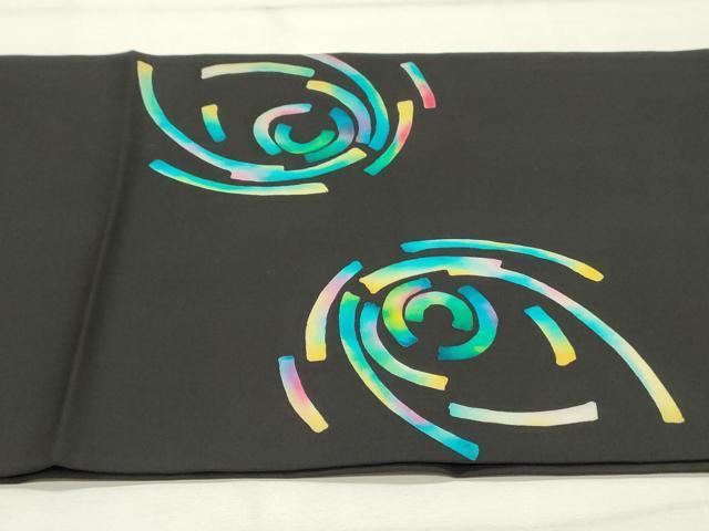 平和屋着物○塩瀬 九寸開き名古屋帯 抽象文様 黒地 正絹 逸品 DAAT7885ob