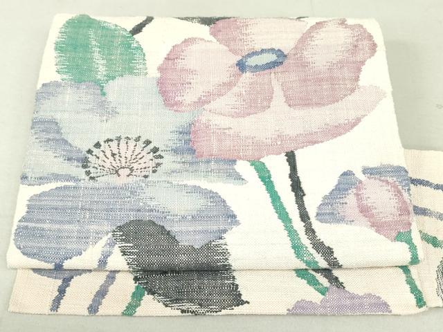 平和屋着物●八寸名古屋帯　紬地　草花文　正絹　逸品　DAAT7905ob