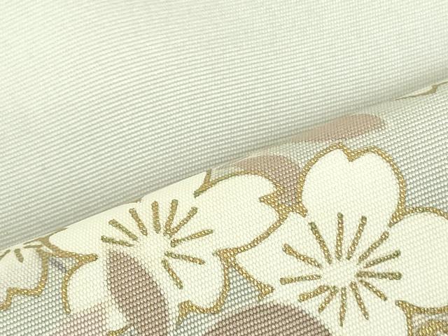 平和屋着物○塩瀬 九寸名古屋帯 枝桜文 金彩 正絹 逸品 DAAT7933obの