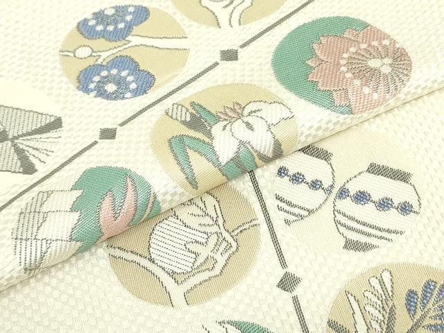 平和屋着物○本場筑前博多織 八寸名古屋帯 花鳥文 正絹 逸品