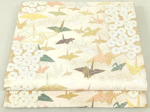 平和屋着物●六通柄袋帯　唐織　折り鶴花文　金糸　正絹　逸品　DAAT7998ob