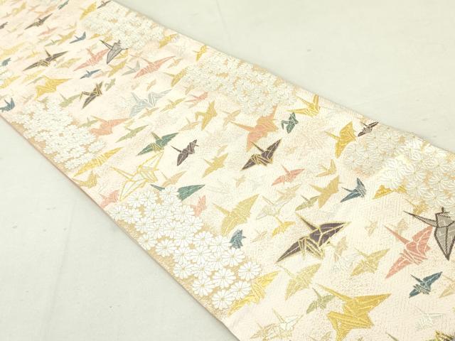 平和屋着物○六通柄袋帯 唐織 折り鶴花文 金糸 正絹 逸品 DAAT7998ob